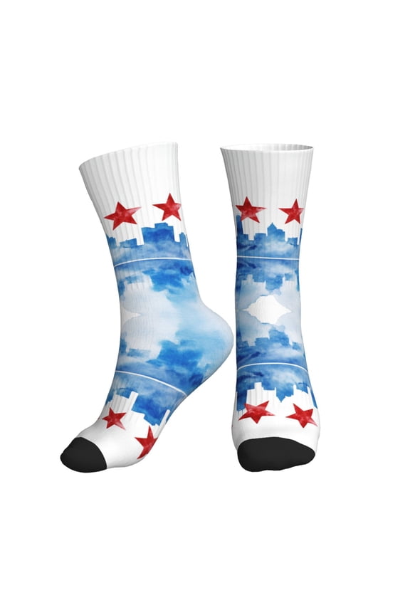 Women's Men's Chicagoan City Flag Art Colorful Novelty Pattern Crew Athletic Socks