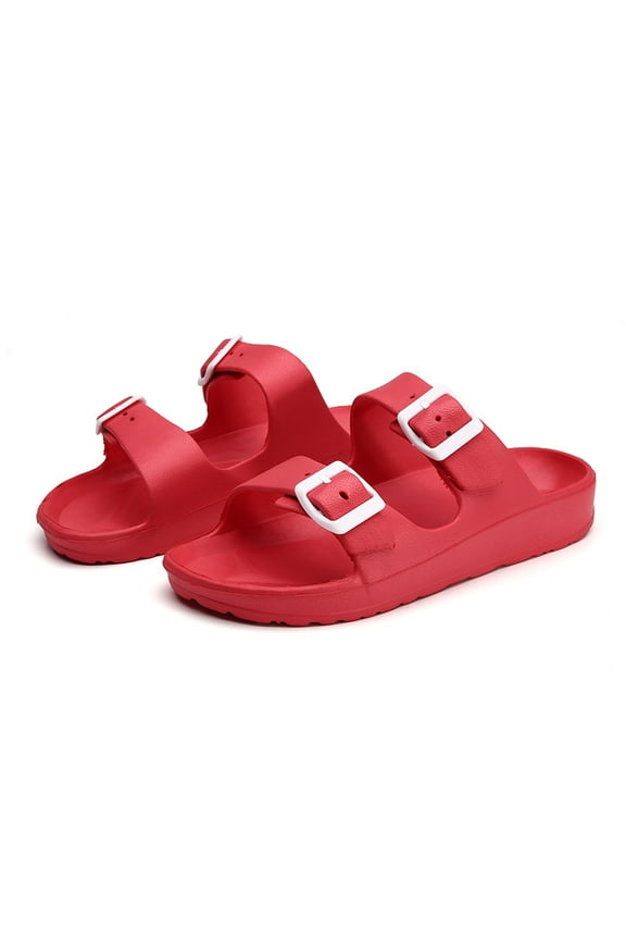 Women's Men's Comfort Slides Double Buckle Adjustable Rubber Slide Sandals EVA Flat Sandals