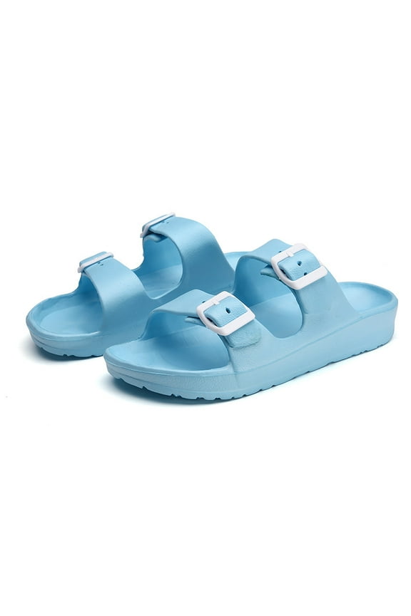 Women's Men's Comfort Slides Double Buckle Adjustable Rubber Slide Sandals EVA Flat Sandals