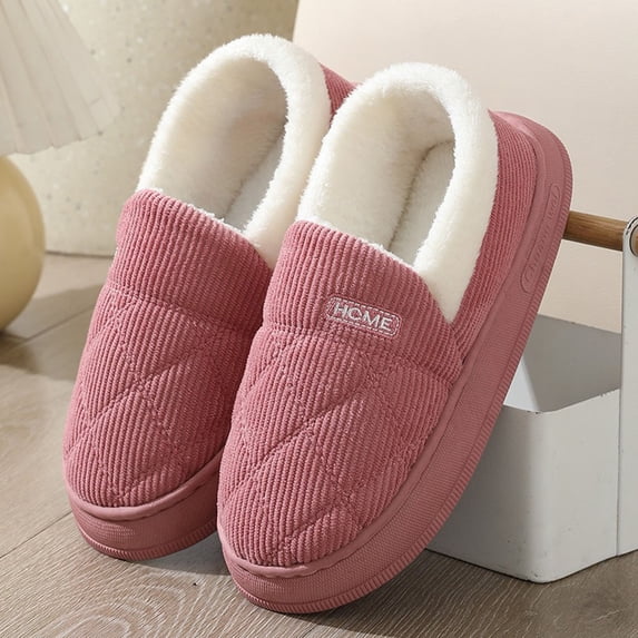 Women's Men's Corduroy House Slippers Memory Foam Fuzzy Slip on Winter Warm Close Back Fluffy Bedroom Shoes