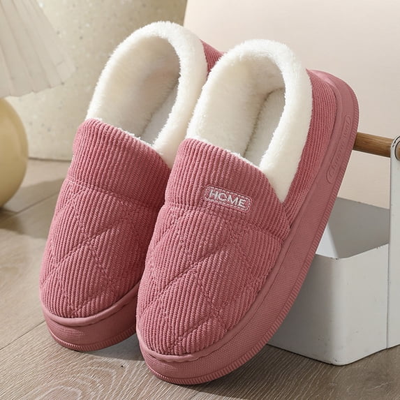 Women's Men's Corduroy House Slippers Memory Foam Fuzzy Slip on Winter Warm Close Back Fluffy Bedroom Shoes