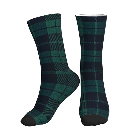 Women's Men's Deep Blue & Green Plaid Colorful Novelty Pattern Crew Athletic Socks