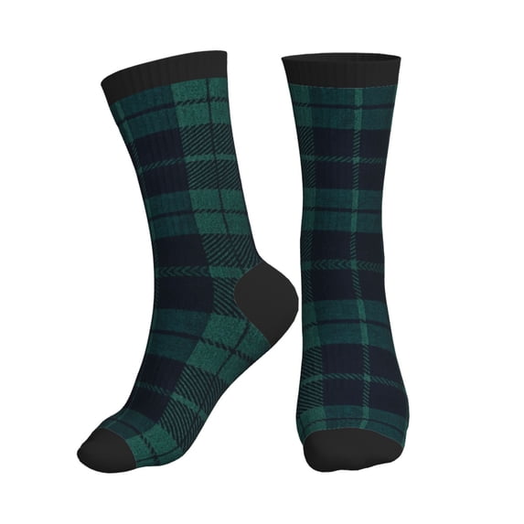 Women's Men's Deep Blue & Green Plaid Colorful Novelty Pattern Crew Athletic Socks