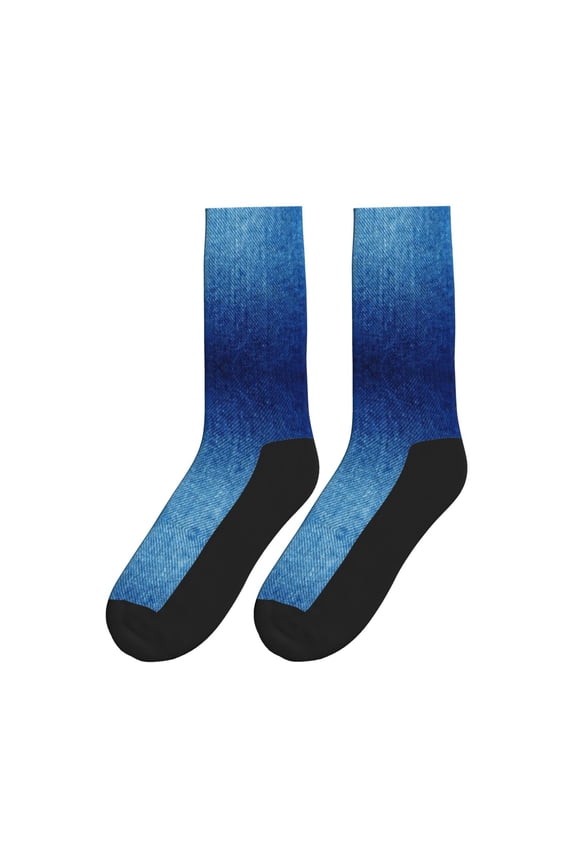 Women's Men's Denim Blue Novelty Athletic Socks Casual Crew Socks