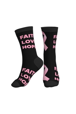 Women's Men's Faith Love Hope Breast Cancer Ribbon Colorful Novelty Pattern Crew Athletic Socks