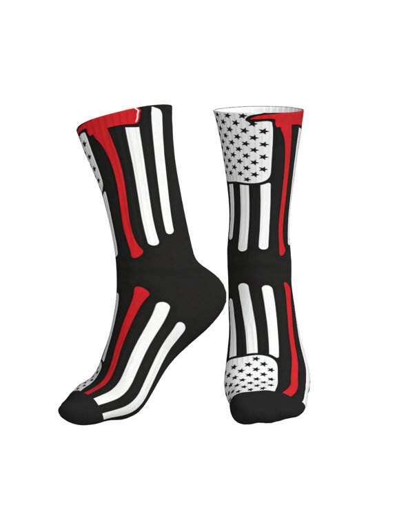 Women's Men's Firefighting Art Firefighter Flag Colorful Novelty Pattern Crew Athletic Socks