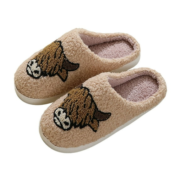 Women's Men's Fuzzy Slippers Fluffy Warm Cartoon Cow LightWeight Indoor Outdoor House Couple Slide Shoes
