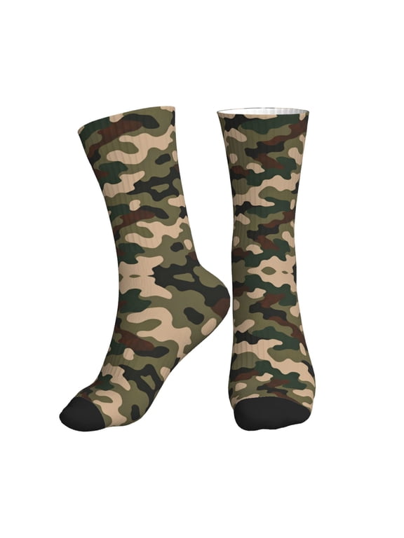 Women's Men's Green Army Camouflage Colorful Novelty Pattern Crew Athletic Socks