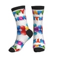 thumbnail image 1 of Women's Men's Happy Birthday Colorful Novelty Pattern Crew Athletic Socks, 1 of 7
