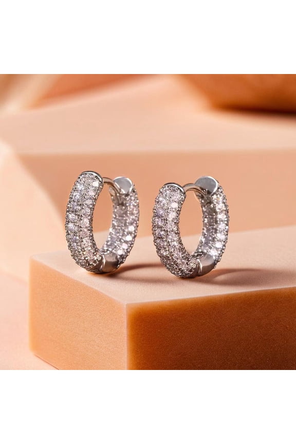 Women's Men's Lab Created Diamond Hoops Inside-Outside Diamond Setting Earrings in 14k White Gold Plated