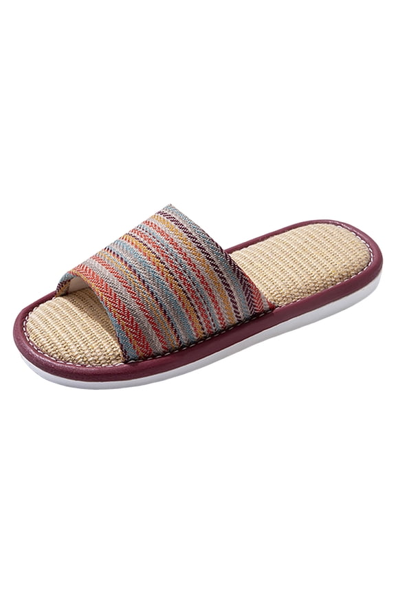 Women's Men's Linen Slippers Ethnic Woven Summer Lightweight Non Slip Soft Sole Memory Foam Open Toe Slides Shoes Pink Size 5.5