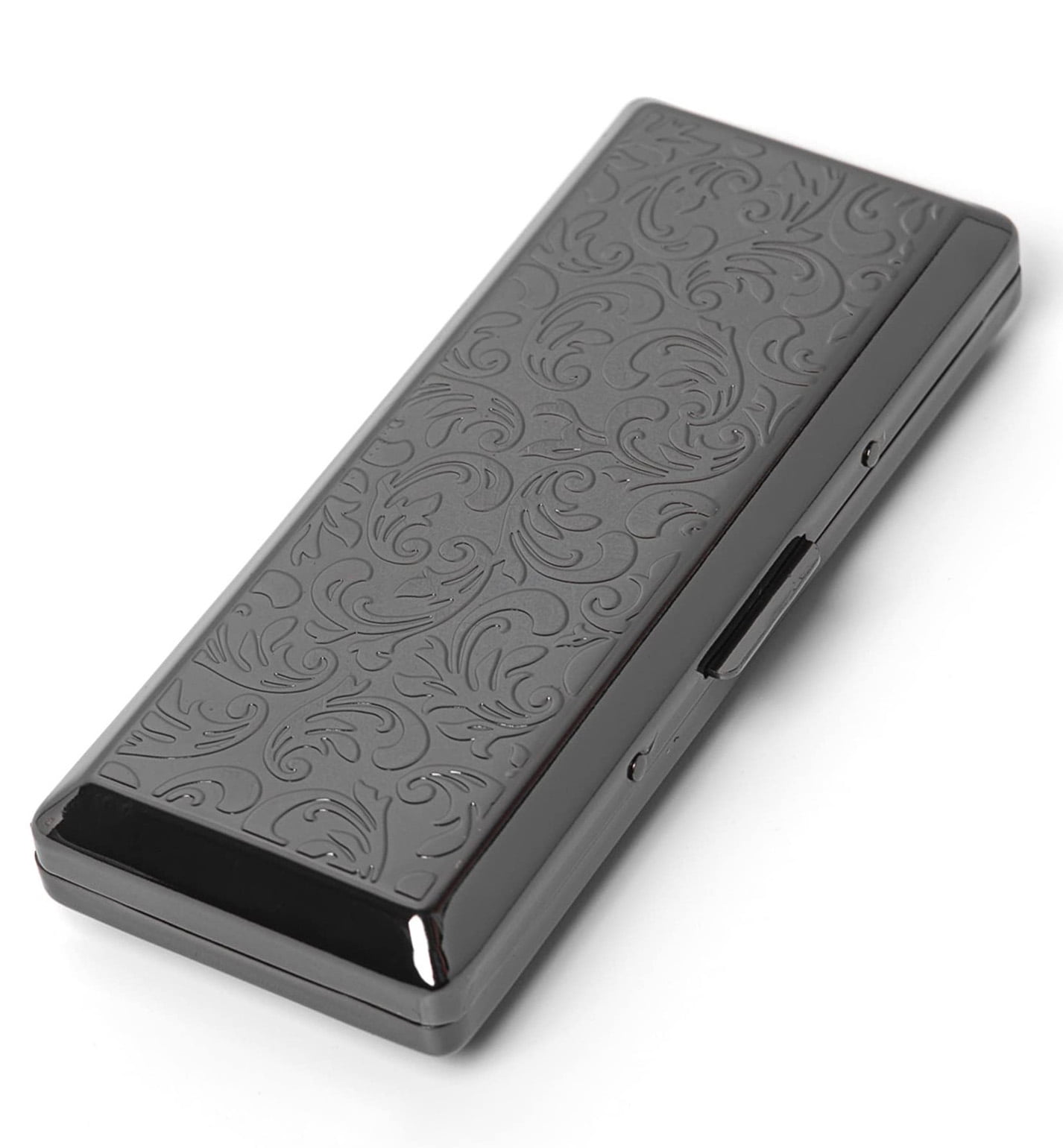 Women's and Men's Metal Cigarette Case, Portable Double Sided Spring Clip,  Holds 10 Cigarettes 100mm, Suitable for Self-Sealed Cigarettes. (Gun Black) 