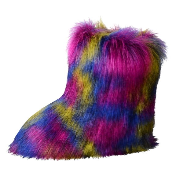 Women's Men's Mid Calf Faux Furry Boots Fluffy Round Toe Snow Booties Comfortable Plush Warm Outdoor Indoor Flat Shoes Multi-color Size 6