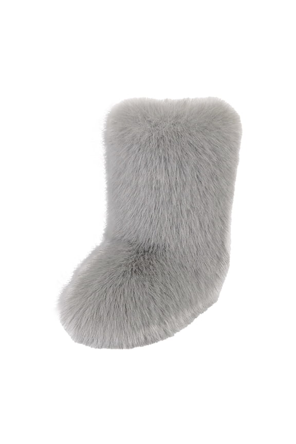 Women's Men's Mid Calf Fuzzy Boots Fluffy Round Toe Snow Booties Comfortable Plush Warm Outdoor Indoor Flat Shoes Gray Size 8