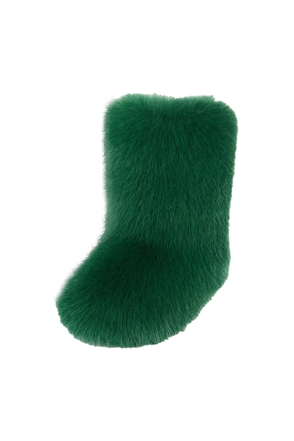 Women's Men's Mid Calf Fuzzy Boots Fluffy Round Toe Snow Booties Comfortable Plush Warm Outdoor Indoor Flat Shoes Green Size 6.5