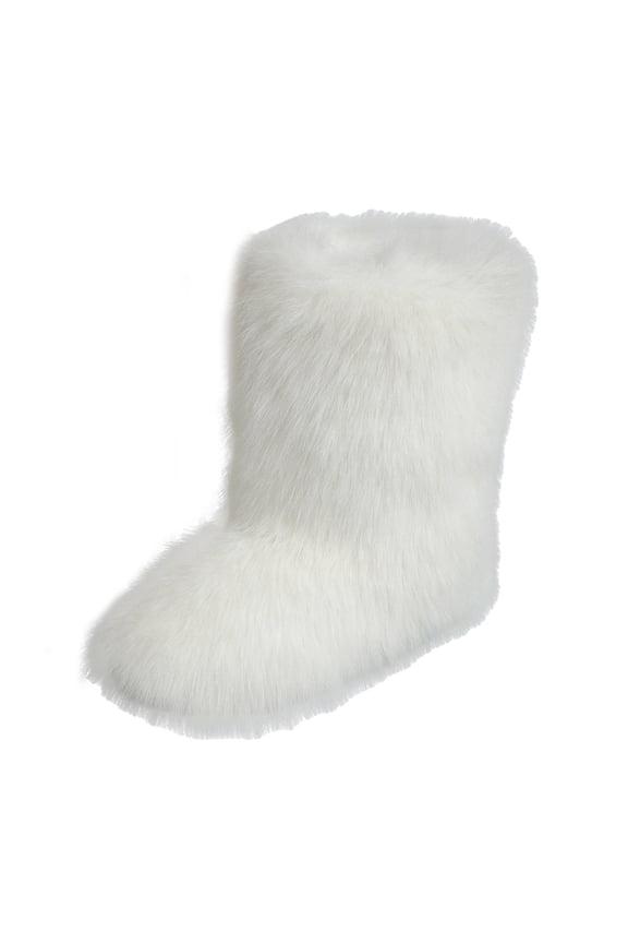 Women's Men's Mid Calf Fuzzy Boots Fluffy Round Toe Snow Booties Comfortable Plush Warm Outdoor Indoor Flat Shoes White Size 8.5