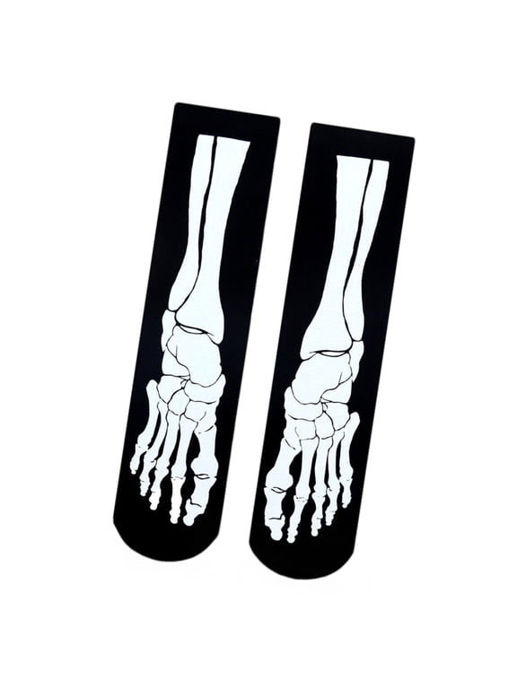Women's Men's Middle Calf Socks Halloween Skeleton Bone Pattern Cosplay Party Costume Middle Tube Socks Hosiery Gift