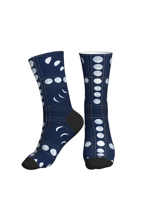 Women's Men's Moon Phase Pattern Colorful Novelty Pattern Crew Athletic Socks
