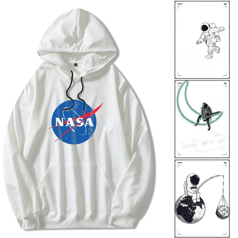Women s Men s Nasa Hoodie Coat Sweatshirts Comfort Soft Fleece Pullover Hooded White for Young couple White 5XL