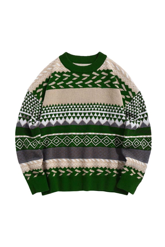 Women's Men's Oversized Jumper Pullover Thick Clothing Grandpa Harajuku Vintage Knitted Sweater Green L