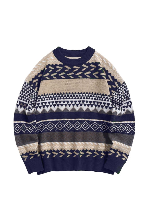 Women's Men's Oversized Jumper Pullover Thick Clothing Grandpa Harajuku Vintage Knitted Sweater Navy L