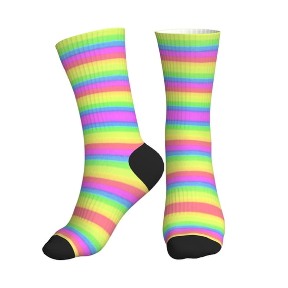 Women's Men's Pastel Rainbow Striped Colorful Novelty Pattern Crew Athletic Socks