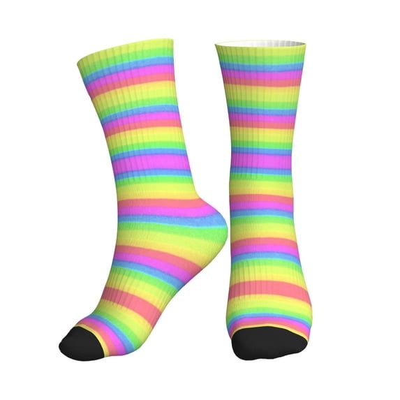 Women's Men's Pastel Rainbow Striped Colorful Novelty Pattern Crew Athletic Socks