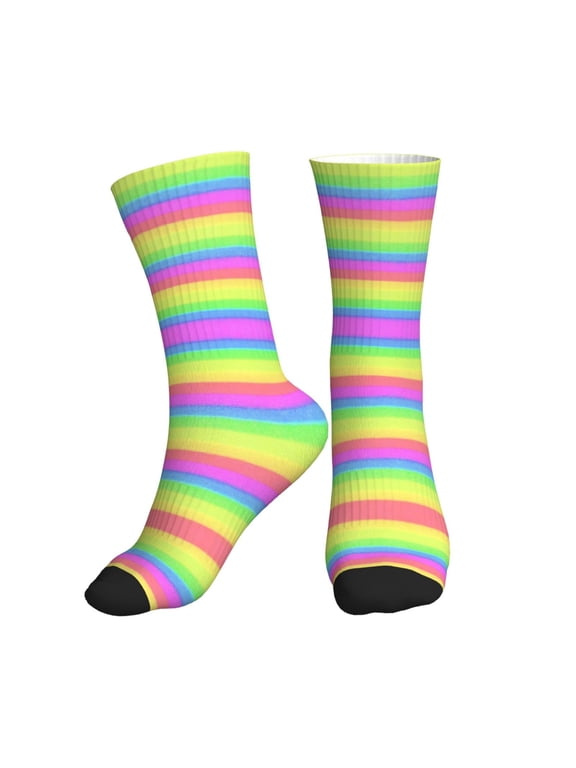Women's Men's Pastel Rainbow Striped Colorful Novelty Pattern Crew Athletic Socks