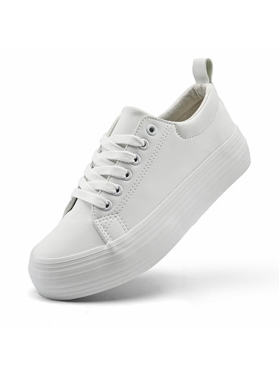 Women’s Men’s Platform Sneakers Low Top PU Leather Shoe Casual Breathable Lace Up Shoes Fashion Platform Walking Sneakers