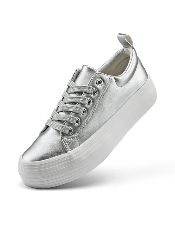 Women’s Men’s Platform Sneakers Low Top PU Leather Shoe Casual Breathable Lace Up Shoes Fashion Platform Walking Sneakers