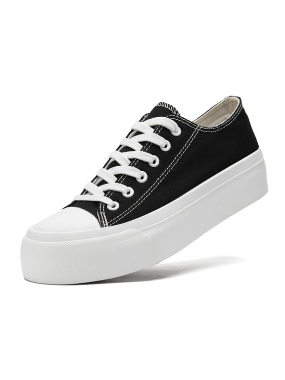 Women’s Men’s Platform Sneakers Low Top Canvas Shoes Unisex Adults Lace Up Casual Shoes Breathable Platform Walking Sneakers
