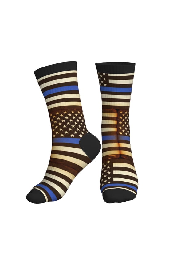 Women's Men's Police Style Flag Colorful Novelty Pattern Crew Athletic Socks