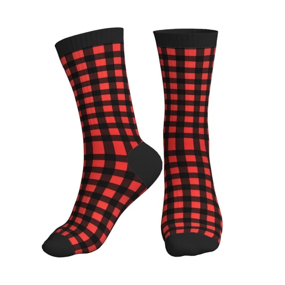 Women's Men's Red Black Buffalo Check Plaid Pattern Colorful Novelty Pattern Crew Athletic Socks