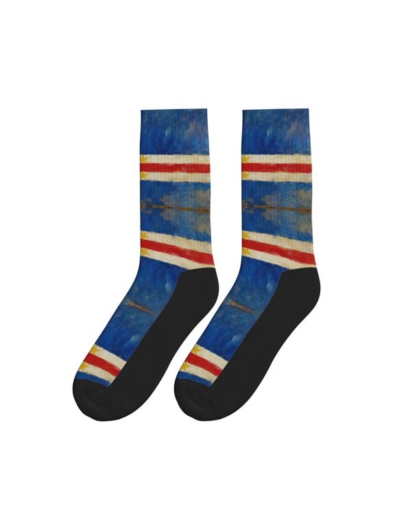 Women's Men's Retro Cape Verde Flag Novelty Athletic Socks Casual Crew Socks