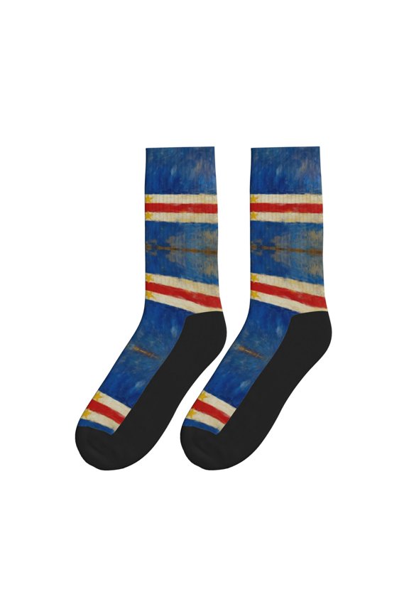 Women's Men's Retro Cape Verde Flag Novelty Athletic Socks Casual Crew Socks