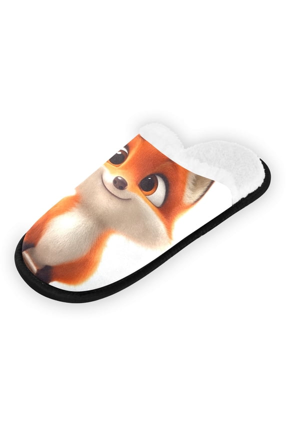 Women's Men's Slippers, Non-Slip Travel Unisex Fleece House Shoes A Cute Fox