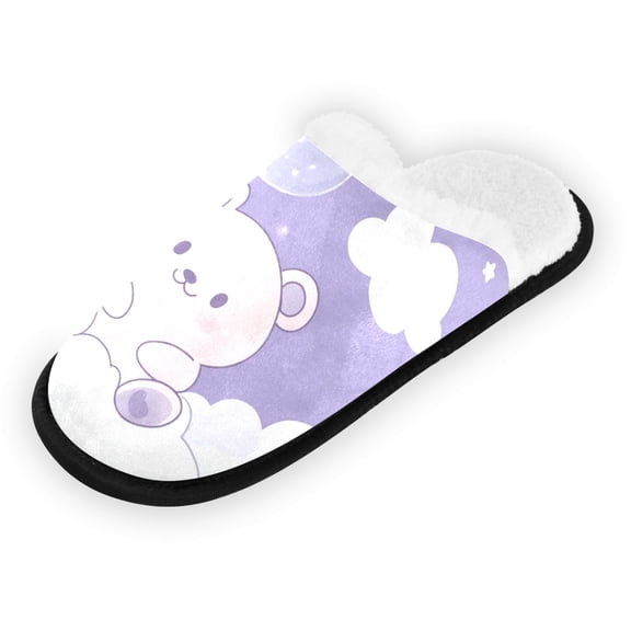 Women's Men's Slippers, Non-Slip Travel Unisex Fleece House Shoes A Cute Teddy Bear