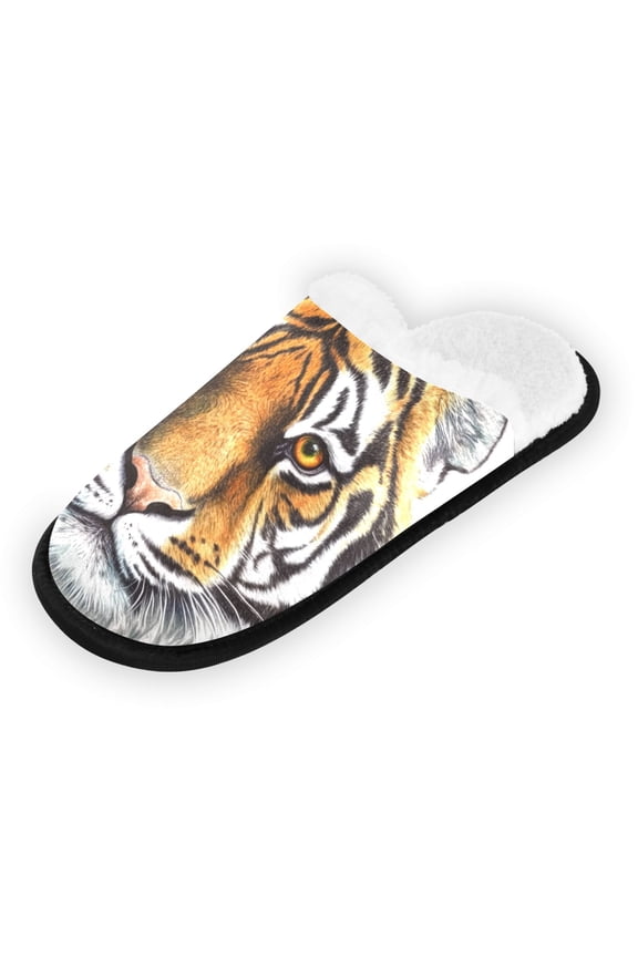 Women's Men's Slippers, Non-Slip Travel Unisex Fleece House Shoes A Cute and Silly Tiger