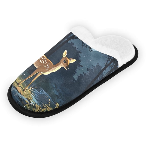 Women's Men's Slippers, Non-Slip Travel Unisex Fleece House Shoes A Deer