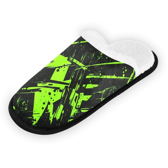 Women's Men's Slippers, Non-Slip Travel Unisex Fleece House Shoes A Vector Graphic Design