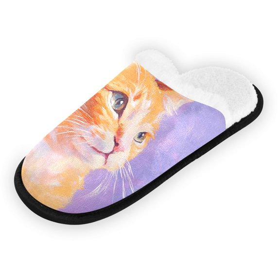 Women's Men's Slippers, Non-Slip Travel Unisex Fleece House Shoes An Little Orange Cat