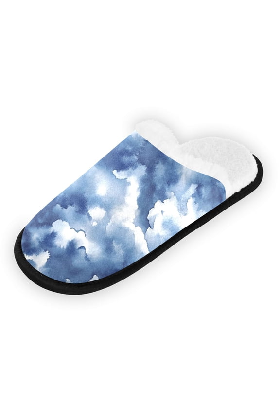 Women's Men's Slippers, Non-Slip Travel Unisex Fleece House Shoes Blue Seamless Pattern