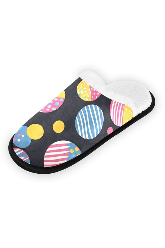 Women's Men's Slippers, Non-Slip Travel Unisex Fleece House Shoes Colorful Circles