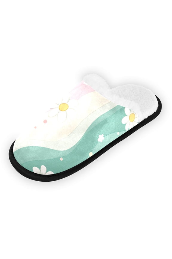 Women's Men's Slippers, Non-Slip Travel Unisex Fleece House Shoes Colorful Waves