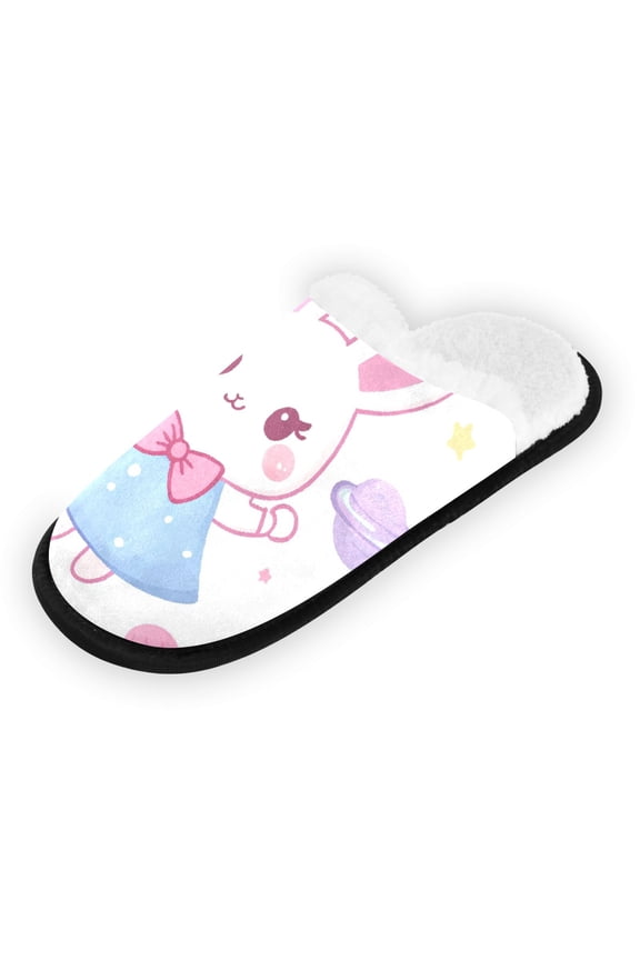 Women's Men's Slippers, Non-Slip Travel Unisex Fleece House Shoes Cute Cartoon Bunny