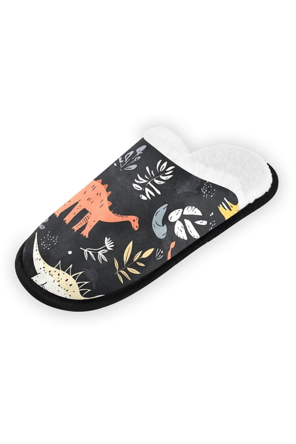 Women's Men's Slippers, Non-Slip Travel Unisex Fleece House Shoes Cute Dinosaur Bones
