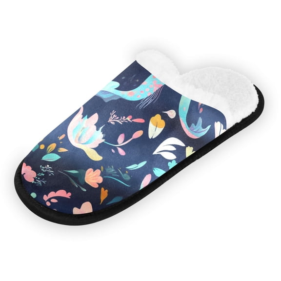 Women's Men's Slippers, Non-Slip Travel Unisex Fleece House Shoes Cute Sea Creatures Pattern