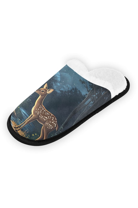 Women's Men's Slippers, Non-Slip Travel Unisex Fleece House Shoes Deer