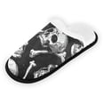 thumbnail image 1 of Women's Men's Slippers, Non-Slip Travel Unisex Fleece House Shoes Grungy Grey Pattern Of Skulls, 1 of 7