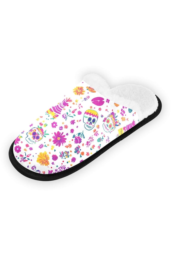 Women's Men's Slippers, Non-Slip Travel Unisex Fleece House Shoes Many Seamless Pattern